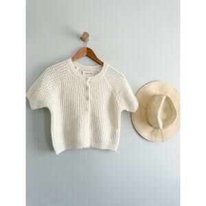 Pink Rose | NWT Cream Textured Knit Cropped Cardigan Button Front | Sz S